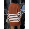 imagePRETTYGARDEN Womens Oversized Striped Sweaters Fall Casual Long Sleeve Turtleneck Pullover Chunky Knit Jumper TopsRust Red