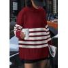 imagePRETTYGARDEN Womens Oversized Striped Sweaters Fall Casual Long Sleeve Turtleneck Pullover Chunky Knit Jumper TopsWine Red