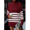 imagePRETTYGARDEN Womens Oversized Striped Sweaters Fall Casual Long Sleeve Turtleneck Pullover Chunky Knit Jumper TopsWine Red