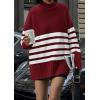 imagePRETTYGARDEN Womens Oversized Striped Sweaters Fall Casual Long Sleeve Turtleneck Pullover Chunky Knit Jumper TopsWine Red