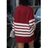 imagePRETTYGARDEN Womens Oversized Striped Sweaters Fall Casual Long Sleeve Turtleneck Pullover Chunky Knit Jumper TopsWine Red
