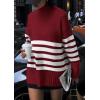 imagePRETTYGARDEN Womens Oversized Striped Sweaters Fall Casual Long Sleeve Turtleneck Pullover Chunky Knit Jumper TopsWine Red