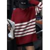 imagePRETTYGARDEN Womens Oversized Striped Sweaters Fall Casual Long Sleeve Turtleneck Pullover Chunky Knit Jumper TopsWine Red