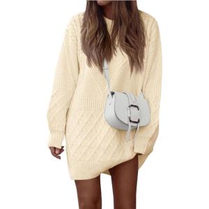 imagePRETTYGARDEN Womens Winter Long Sleeve Short Sweater Dress Chunky Ribbed Knit Tunic Pullover Oversized Fall SweatersApricot