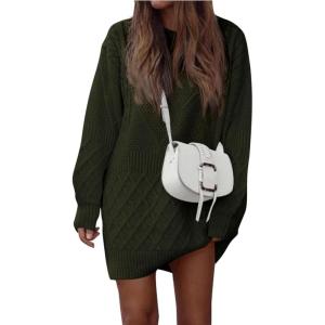 imagePRETTYGARDEN Womens Winter Long Sleeve Short Sweater Dress Chunky Ribbed Knit Tunic Pullover Oversized Fall SweatersArmy Green