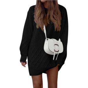 imagePRETTYGARDEN Womens Winter Long Sleeve Short Sweater Dress Chunky Ribbed Knit Tunic Pullover Oversized Fall SweatersBlack