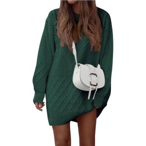 imagePRETTYGARDEN Womens Winter Long Sleeve Short Sweater Dress Chunky Ribbed Knit Tunic Pullover Oversized Fall SweatersDark Green