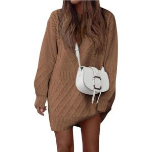 imagePRETTYGARDEN Womens Winter Long Sleeve Short Sweater Dress Chunky Ribbed Knit Tunic Pullover Oversized Fall SweatersLight Camel
