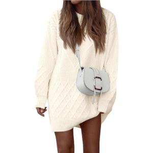 imagePRETTYGARDEN Womens Winter Long Sleeve Short Sweater Dress Chunky Ribbed Knit Tunic Pullover Oversized Fall SweatersWhite