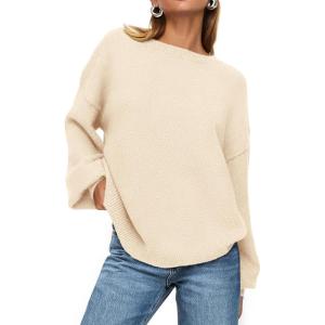 imagePRETTYGARDEN Womens Winter Sweaters Casual Crew Neck Long Sleeve Pullover Ribbed Knit Loose Fit Sweater TopsBeige