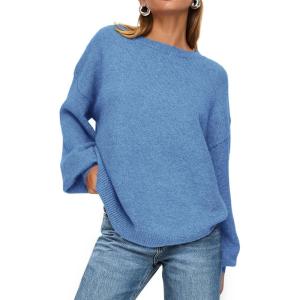 imagePRETTYGARDEN Womens Winter Sweaters Casual Crew Neck Long Sleeve Pullover Ribbed Knit Loose Fit Sweater TopsBlue