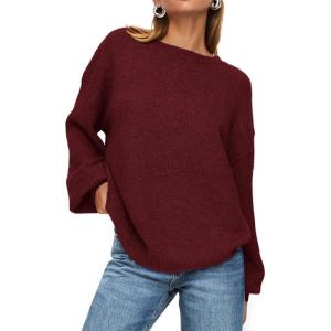 imagePRETTYGARDEN Womens Winter Sweaters Casual Crew Neck Long Sleeve Pullover Ribbed Knit Loose Fit Sweater TopsWine Red