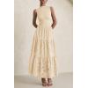 imagePRETTYGARDEN Summer Dresses for Women 2025 Casual Eyelet Tank Top Sundress Sleeveless Wedding Guest Maxi Dress with PocketsBeige
