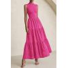 imagePRETTYGARDEN Summer Dresses for Women 2025 Casual Eyelet Tank Top Sundress Sleeveless Wedding Guest Maxi Dress with PocketsRose Red