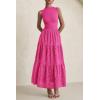 imagePRETTYGARDEN Summer Dresses for Women 2025 Casual Eyelet Tank Top Sundress Sleeveless Wedding Guest Maxi Dress with PocketsRose Red
