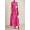 imagePRETTYGARDEN Summer Dresses for Women 2025 Casual Eyelet Tank Top Sundress Sleeveless Wedding Guest Maxi Dress with PocketsRose Red