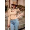 imagePRETTYGARDEN Womens 2025 Fashion Fall Clothes 2 Piece Cutout Tops Long Sleeve Mock Neck Rib Knit Winter Pullover SweaterApricot