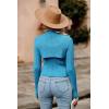 imagePRETTYGARDEN Womens 2025 Fashion Fall Clothes 2 Piece Cutout Tops Long Sleeve Mock Neck Rib Knit Winter Pullover SweaterBlue