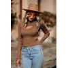 imagePRETTYGARDEN Womens 2025 Fashion Fall Clothes 2 Piece Cutout Tops Long Sleeve Mock Neck Rib Knit Winter Pullover SweaterBrown