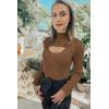 imagePRETTYGARDEN Womens 2025 Fashion Fall Clothes 2 Piece Cutout Tops Long Sleeve Mock Neck Rib Knit Winter Pullover SweaterBrown