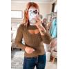 imagePRETTYGARDEN Womens 2025 Fashion Fall Clothes 2 Piece Cutout Tops Long Sleeve Mock Neck Rib Knit Winter Pullover SweaterBrown