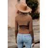 imagePRETTYGARDEN Womens 2025 Fashion Fall Clothes 2 Piece Cutout Tops Long Sleeve Mock Neck Rib Knit Winter Pullover SweaterBrown