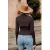 imagePRETTYGARDEN Womens 2025 Fashion Fall Clothes 2 Piece Cutout Tops Long Sleeve Mock Neck Rib Knit Winter Pullover SweaterCoffee