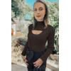 imagePRETTYGARDEN Womens 2025 Fashion Fall Clothes 2 Piece Cutout Tops Long Sleeve Mock Neck Rib Knit Winter Pullover SweaterCoffee