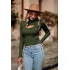 imagePRETTYGARDEN Womens 2025 Fashion Fall Clothes 2 Piece Cutout Tops Long Sleeve Mock Neck Rib Knit Winter Pullover SweaterDark Army Green