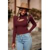 imagePRETTYGARDEN Womens 2025 Fashion Fall Clothes 2 Piece Cutout Tops Long Sleeve Mock Neck Rib Knit Winter Pullover SweaterWine Red