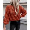 imagePRETTYGARDEN Womens Fall Sweaters Casual Crew Neck Pullover Long Puff Sleeve Loose Plain Chunky Knit Cute Blouse TopsBrick Red