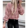 imagePRETTYGARDEN Womens Fall Sweaters Casual Crew Neck Pullover Long Puff Sleeve Loose Plain Chunky Knit Cute Blouse TopsPink