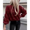 imagePRETTYGARDEN Womens Fall Sweaters Casual Crew Neck Pullover Long Puff Sleeve Loose Plain Chunky Knit Cute Blouse TopsWine Red