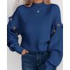 imagePRETTYGARDEN Womens Pullover Sweaters 2024 Fall Oversized Batwing Sleeve Mock Neck Sweater Tops Blouse BlueMedium