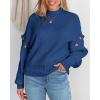 imagePRETTYGARDEN Womens Pullover Sweaters 2024 Fall Oversized Batwing Sleeve Mock Neck Sweater Tops Blouse BlueMedium