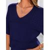 imagePRETTYGARDEN Womens Summer Short Sleeve Sweater Tops 2025 Dressy Casual Blouse Knit Pullover V Neck Trendy Eyelet ShirtsDark Royal Blue