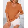 imagePRETTYGARDEN Womens Summer Short Sleeve Sweater Tops 2025 Dressy Casual Blouse Knit Pullover V Neck Trendy Eyelet ShirtsOrange Red