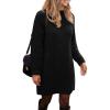 imagePRETTYGARDEN Womens 2025 Fall Knit Pullover Sweaters Long Sleeve Crewneck Oversized Loose Short Sweater DressBlack