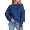 imagePRETTYGARDEN Womens Pullover Sweaters 2024 Fall Oversized Batwing Sleeve Mock Neck Sweater Tops Blouse BlueMedium