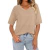 imagePRETTYGARDEN Womens Summer Short Sleeve Sweater Tops 2025 Dressy Casual Blouse Knit Pullover V Neck Trendy Eyelet ShirtsDark Apricot