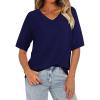 imagePRETTYGARDEN Womens Summer Short Sleeve Sweater Tops 2025 Dressy Casual Blouse Knit Pullover V Neck Trendy Eyelet ShirtsDark Royal Blue