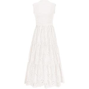 imagePRETTYGARDEN Summer Dresses for Women 2025 Casual Eyelet Tank Top Sundress Sleeveless Wedding Guest Maxi Dress with PocketsWhite