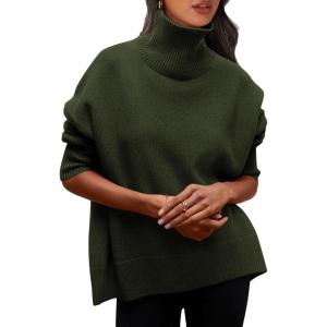 imagePRETTYGARDEN Womens Turtleneck Oversized Sweater Long Sleeve Chunky Knit Pullover Casual Winter Jumper TopsArmy Green