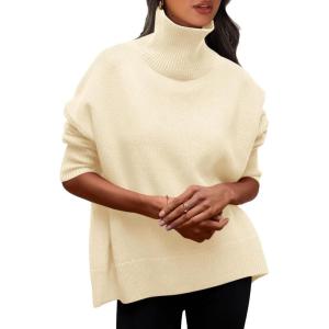 imagePRETTYGARDEN Womens Turtleneck Oversized Sweater Long Sleeve Chunky Knit Pullover Casual Winter Jumper TopsBeige