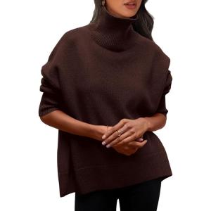 imagePRETTYGARDEN Womens Turtleneck Oversized Sweater Long Sleeve Chunky Knit Pullover Casual Winter Jumper TopsCoffee
