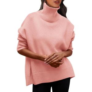 imagePRETTYGARDEN Womens Turtleneck Oversized Sweater Long Sleeve Chunky Knit Pullover Casual Winter Jumper TopsPink