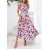 imagePRETTYGARDEN Womens 2025 Summer Floral Midi Dress Cap Sleeve V Neck Ruffle Long Flowy Boho Casual Beach Vacation DressesFloral Blue Red