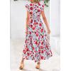 imagePRETTYGARDEN Womens 2025 Summer Floral Midi Dress Cap Sleeve V Neck Ruffle Long Flowy Boho Casual Beach Vacation DressesFloral Blue Red