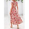 imagePRETTYGARDEN Womens 2025 Summer Floral Midi Dress Cap Sleeve V Neck Ruffle Long Flowy Boho Casual Beach Vacation DressesFloral Orange Pink Red