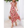 imagePRETTYGARDEN Womens 2025 Summer Floral Midi Dress Cap Sleeve V Neck Ruffle Long Flowy Boho Casual Beach Vacation DressesFloral Orange Pink Red